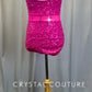 Hot Pink Sequin and Mesh Leotard - Rhinestones