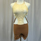 Tan/Caramel Strappy Biketard - Rhinestones