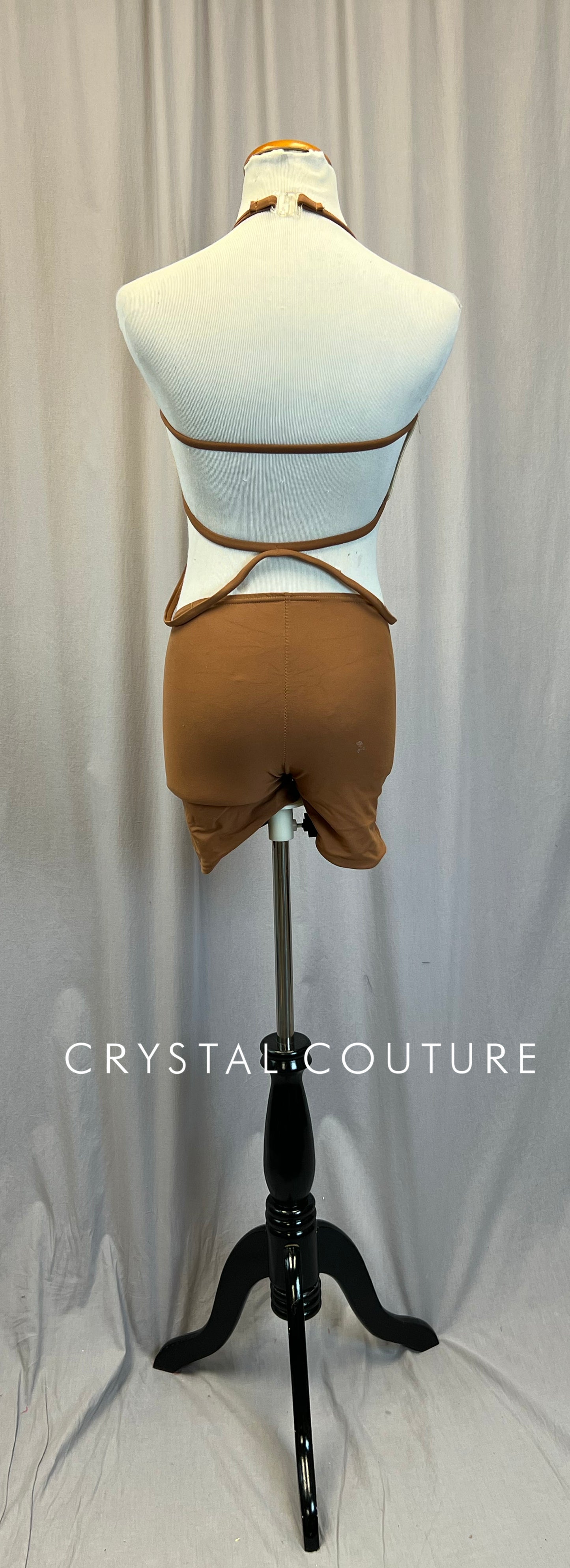 Tan/Caramel Strappy Biketard - Rhinestones