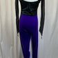 Black Mesh and Purple Velvet Long Sleeve Unitard - Rhinestones