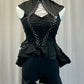 Black Corset Style Biketard with half-skirt - Rhinestones