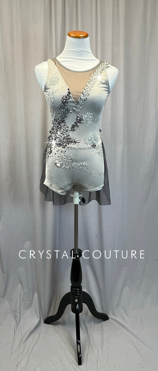 Grey Lyrical Biketard with half-skirt - Rhinestones