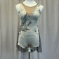 Grey Lyrical Biketard with half-skirt - Rhinestones