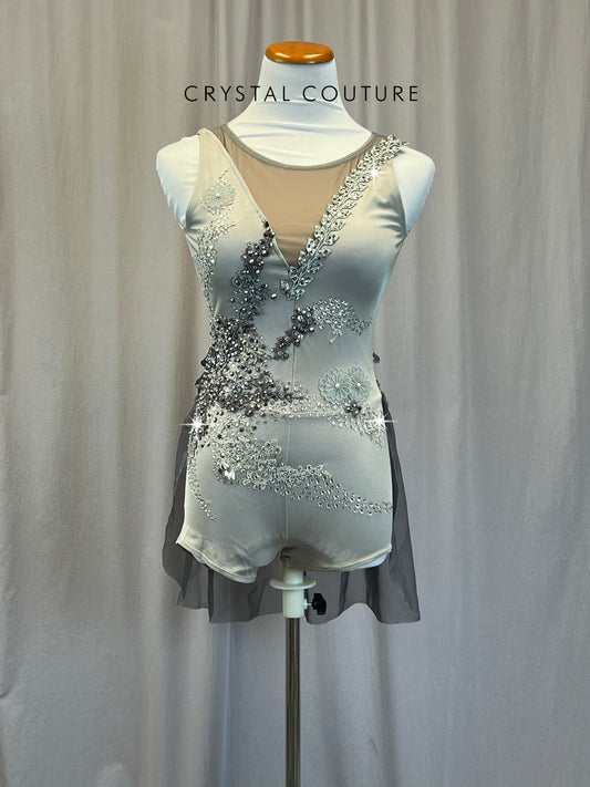 Grey Lyrical Biketard with half-skirt - Rhinestones