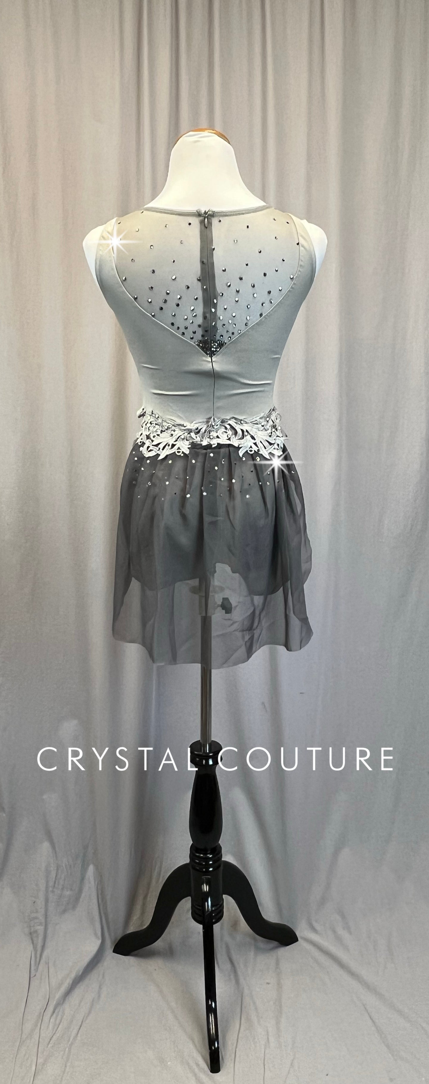 Grey Lyrical Biketard with half-skirt - Rhinestones