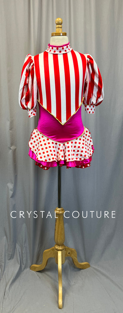 Pink,White, and Red Polka Dot and Striped Leotard
