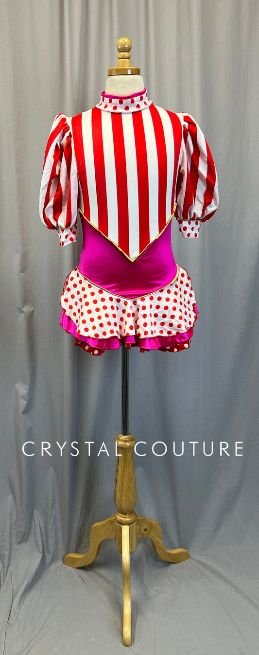 Pink,White, and Red Polka Dot and Striped Leotard