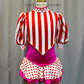 Pink,White, and Red Polka Dot and Striped Leotard