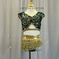 Custom Metallic Gold with Black Lace and Teal Sequins Two-Piece Set-Rhinestones