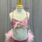 Custom Pink Sequin and Feather Asymetric Leotard
