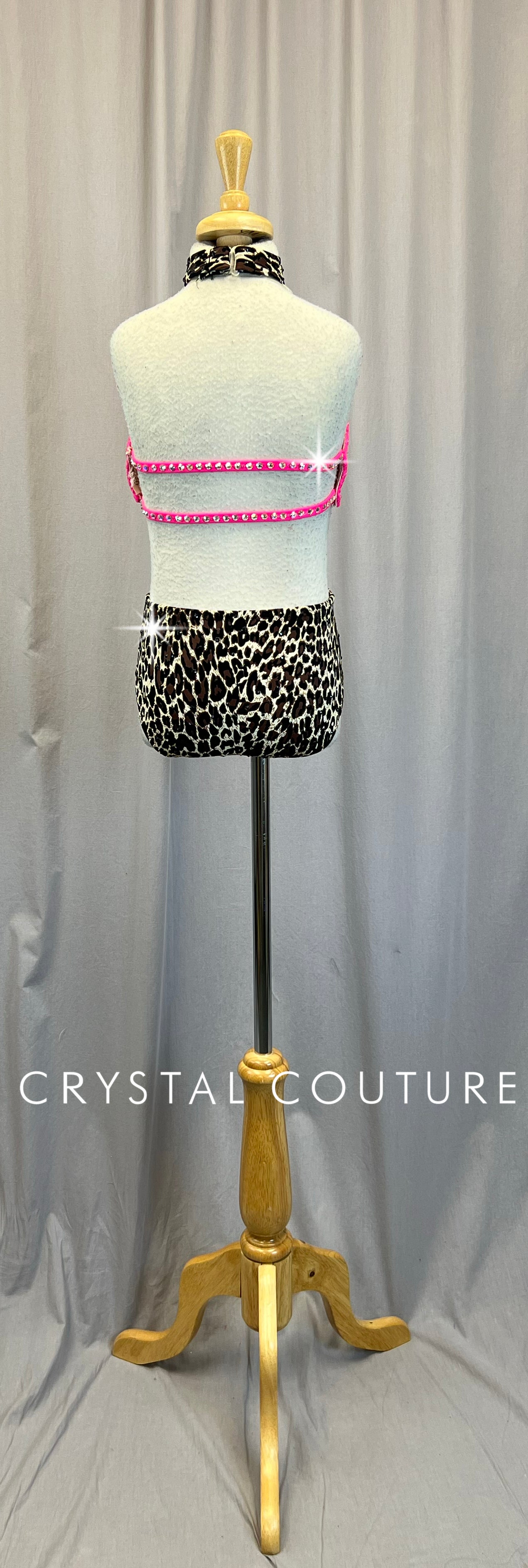 Custom Neon Pink and Cheetah Print Two-Piece Set - Rhinestones