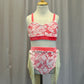 Custom Coral and White Two Piece Set with Fringe - Rhinestones