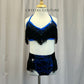 Royal Blue and Black Lace and Velvet Two-Piece Set - Rhinestones