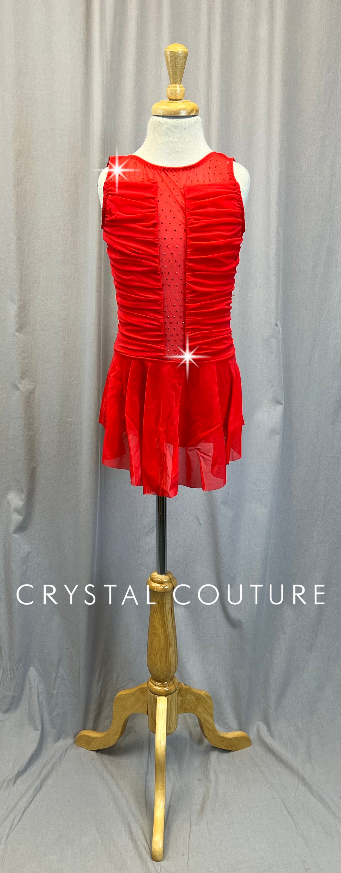 Red Mesh Dress - Rhinestones