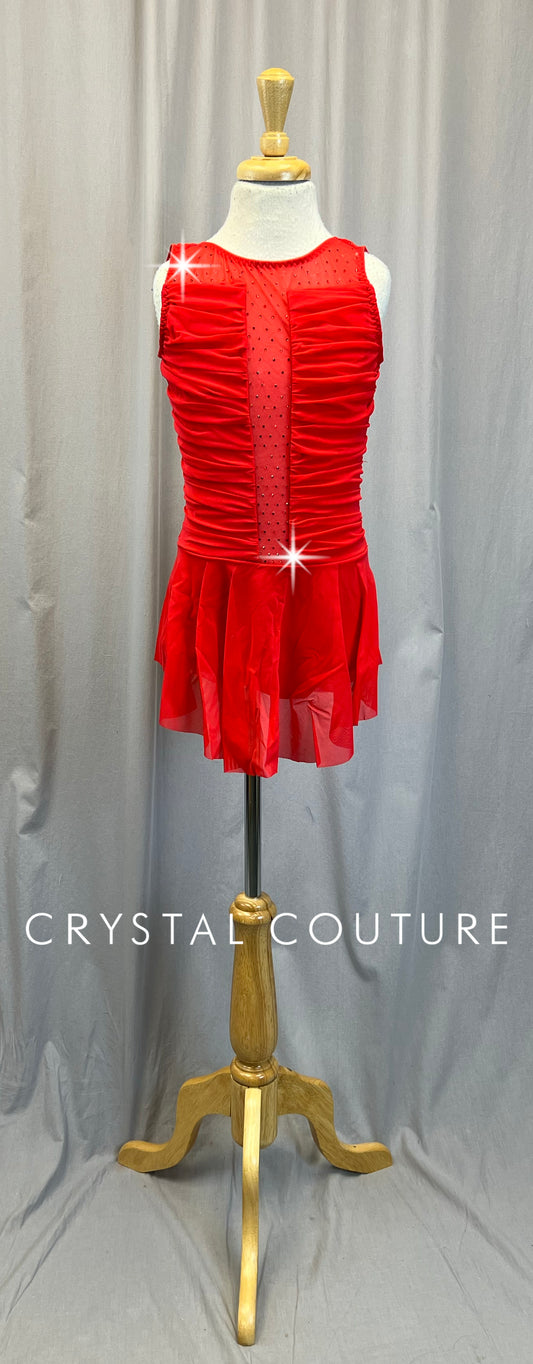 Red Mesh Dress - Rhinestones