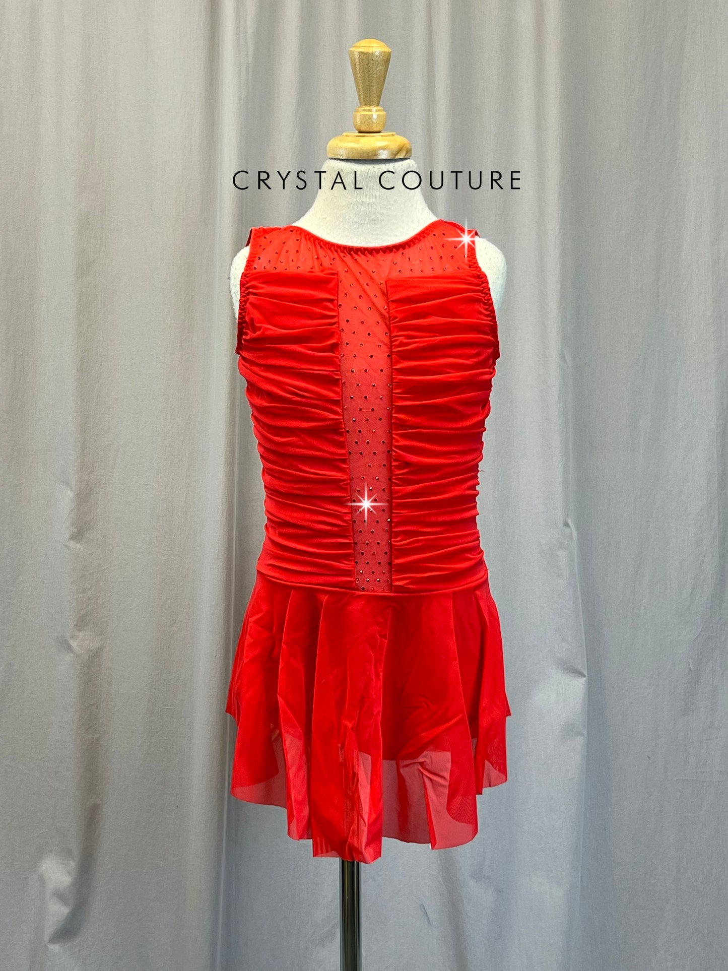 Red Mesh Dress - Rhinestones