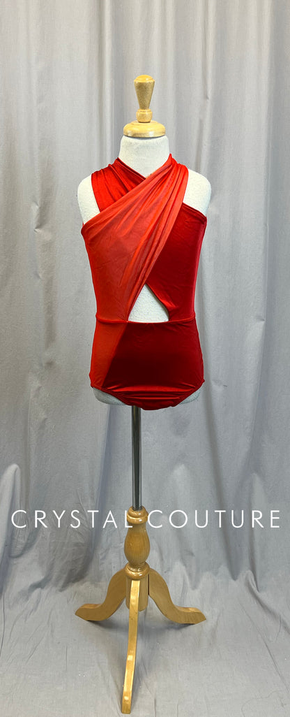 Red Mesh Cross Front Leotard