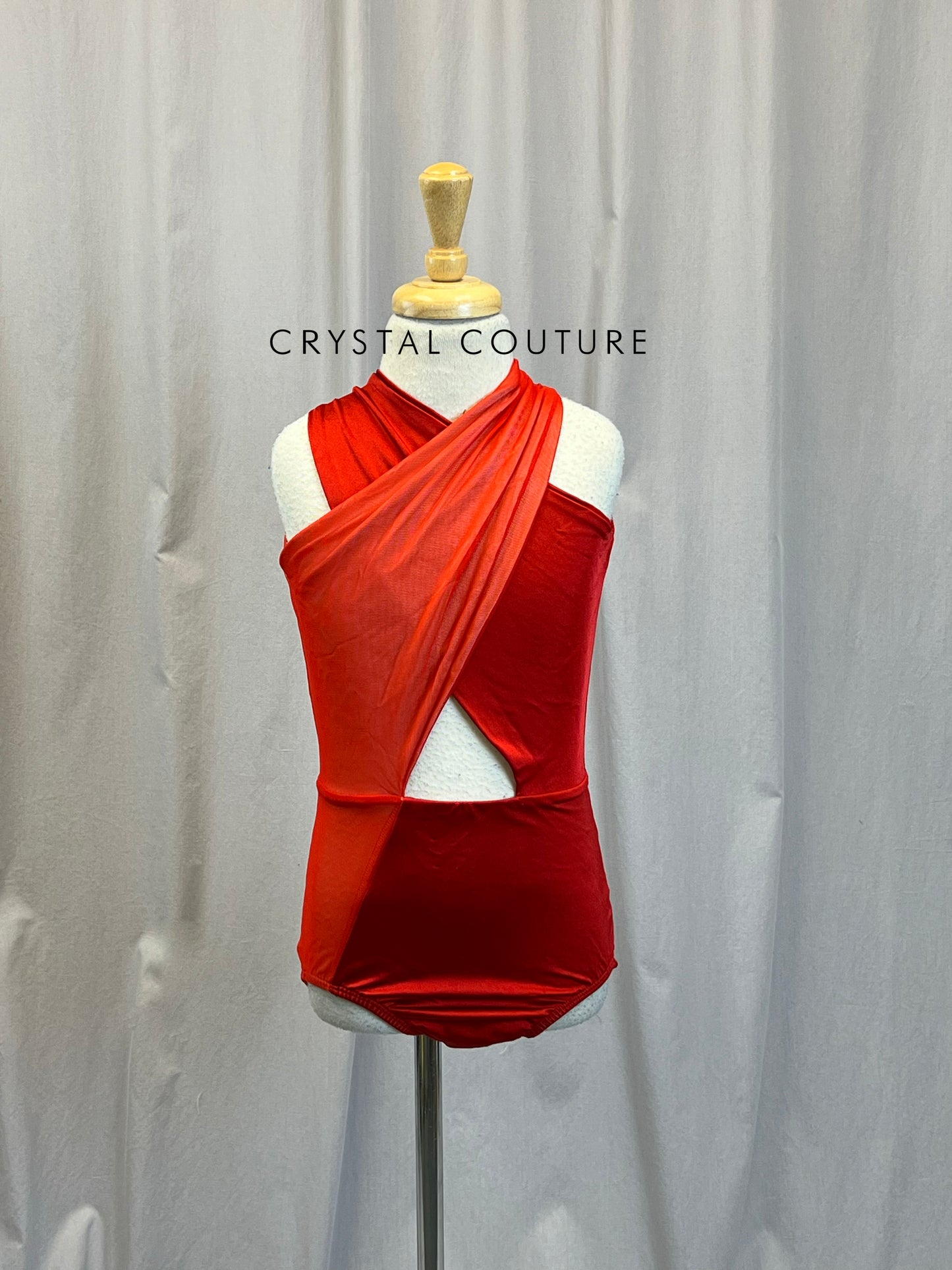 Red Mesh Cross Front Leotard