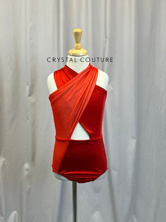 Red Mesh Cross Front Leotard