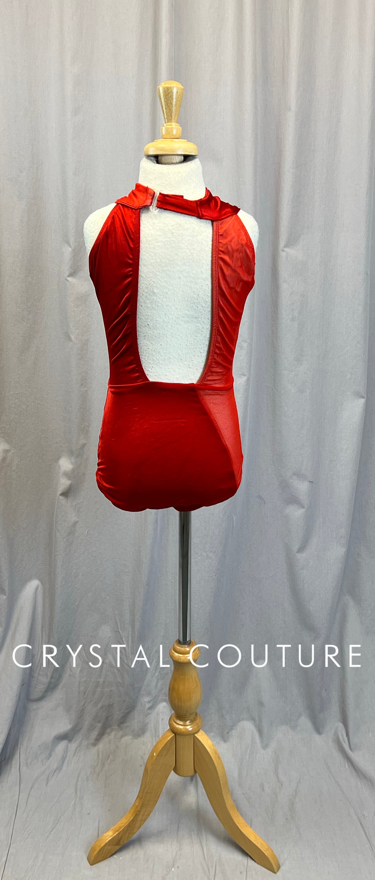 Red Mesh Cross Front Leotard