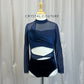 Custom Navy Long Mesh Sleeve Leotard With Cut Outs