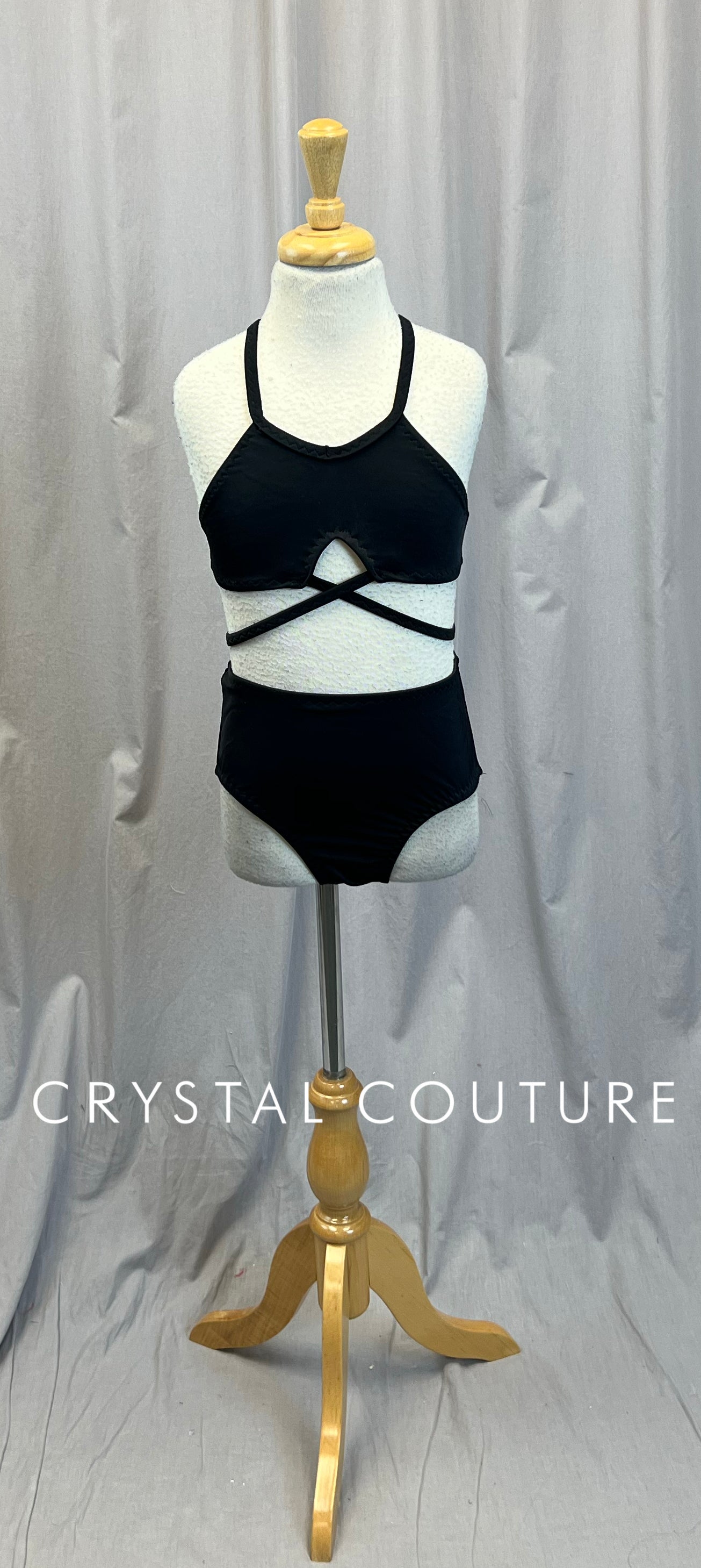 Custom Black Strappy Bra Top and Brief Set