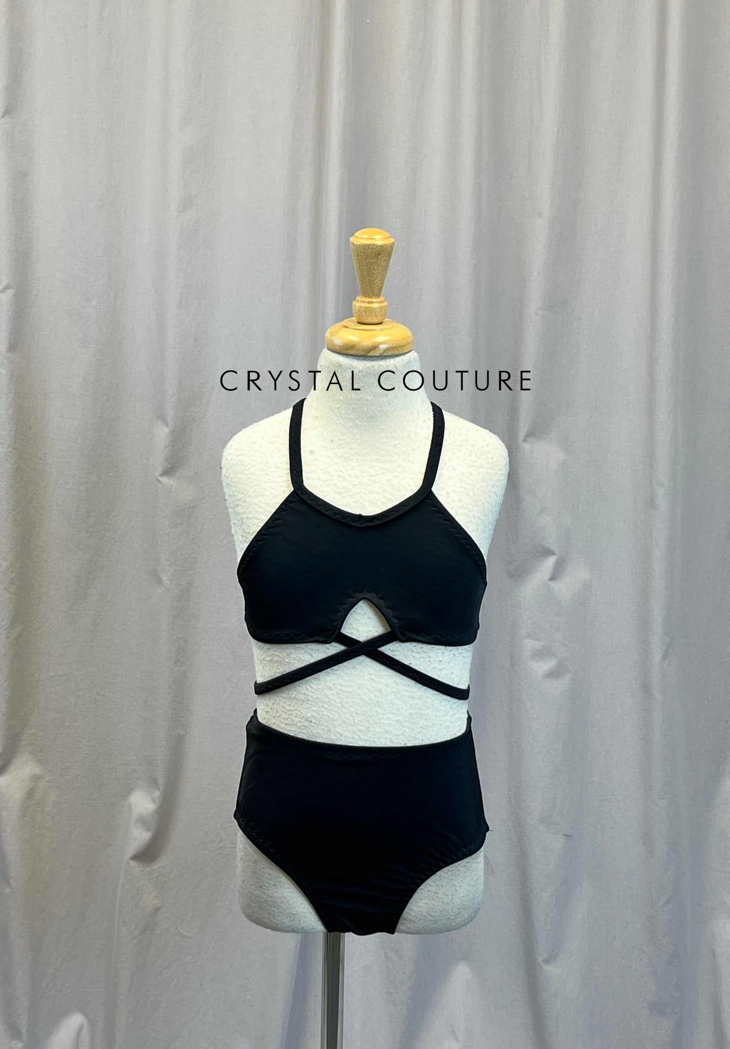 Custom Black Strappy Bra Top and Brief Set