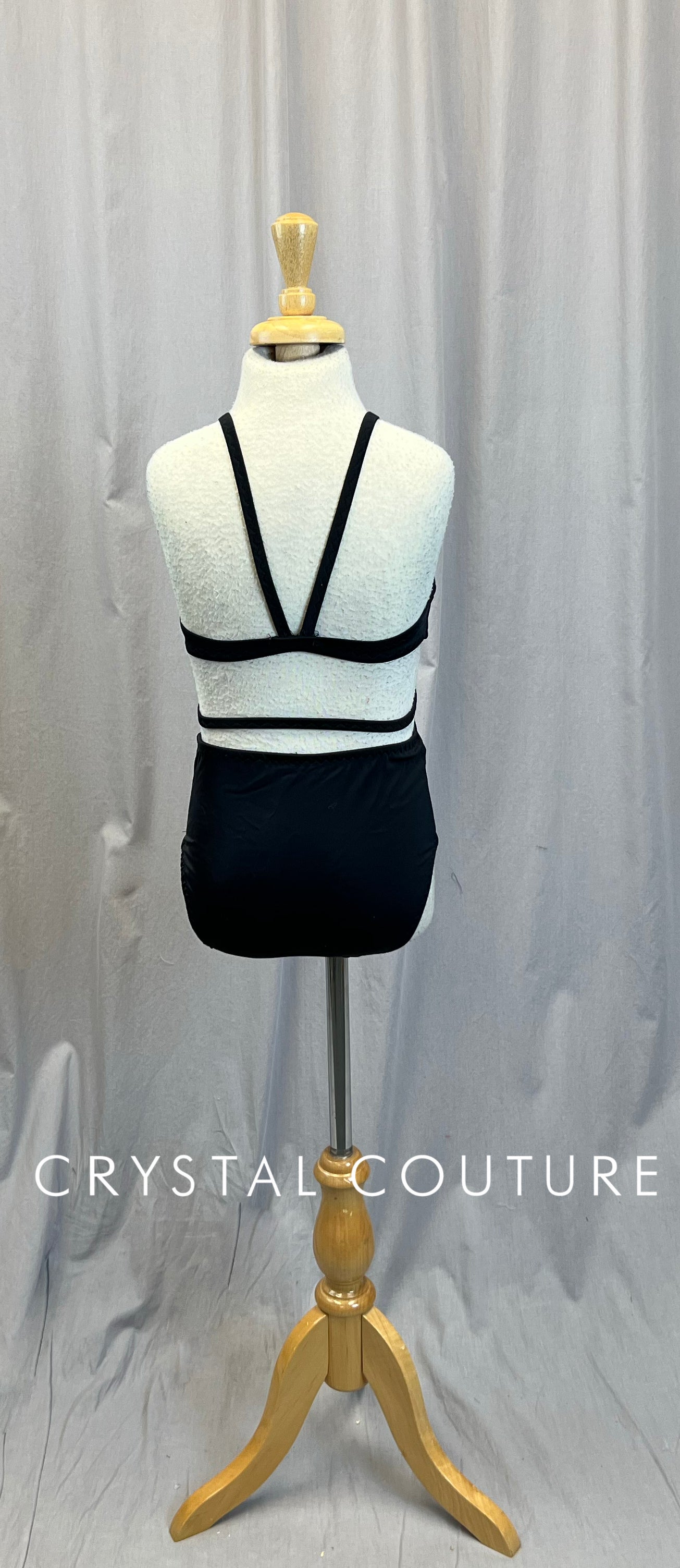 Custom Black Strappy Bra Top and Brief Set