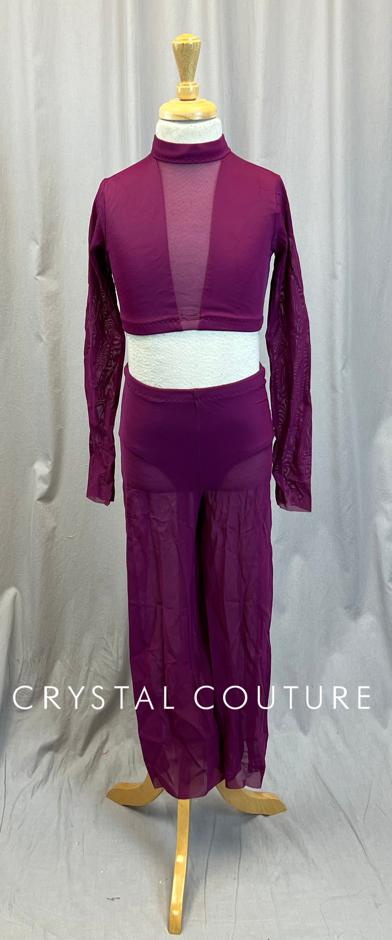 Light Plum Long Sleeve Mesh Set With Pants