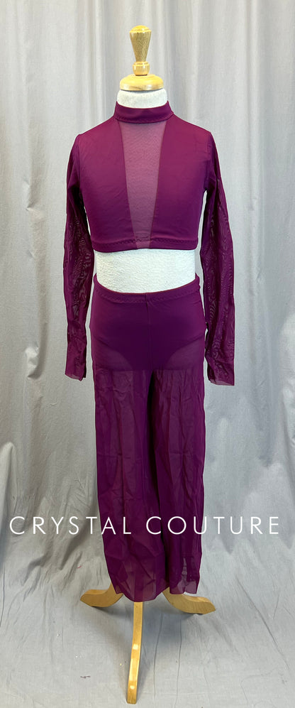 Light Plum Long Sleeve Mesh Set With Pants