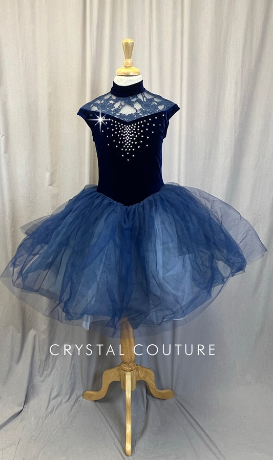 Navy Velvet Tutu Dress -Rhinestones