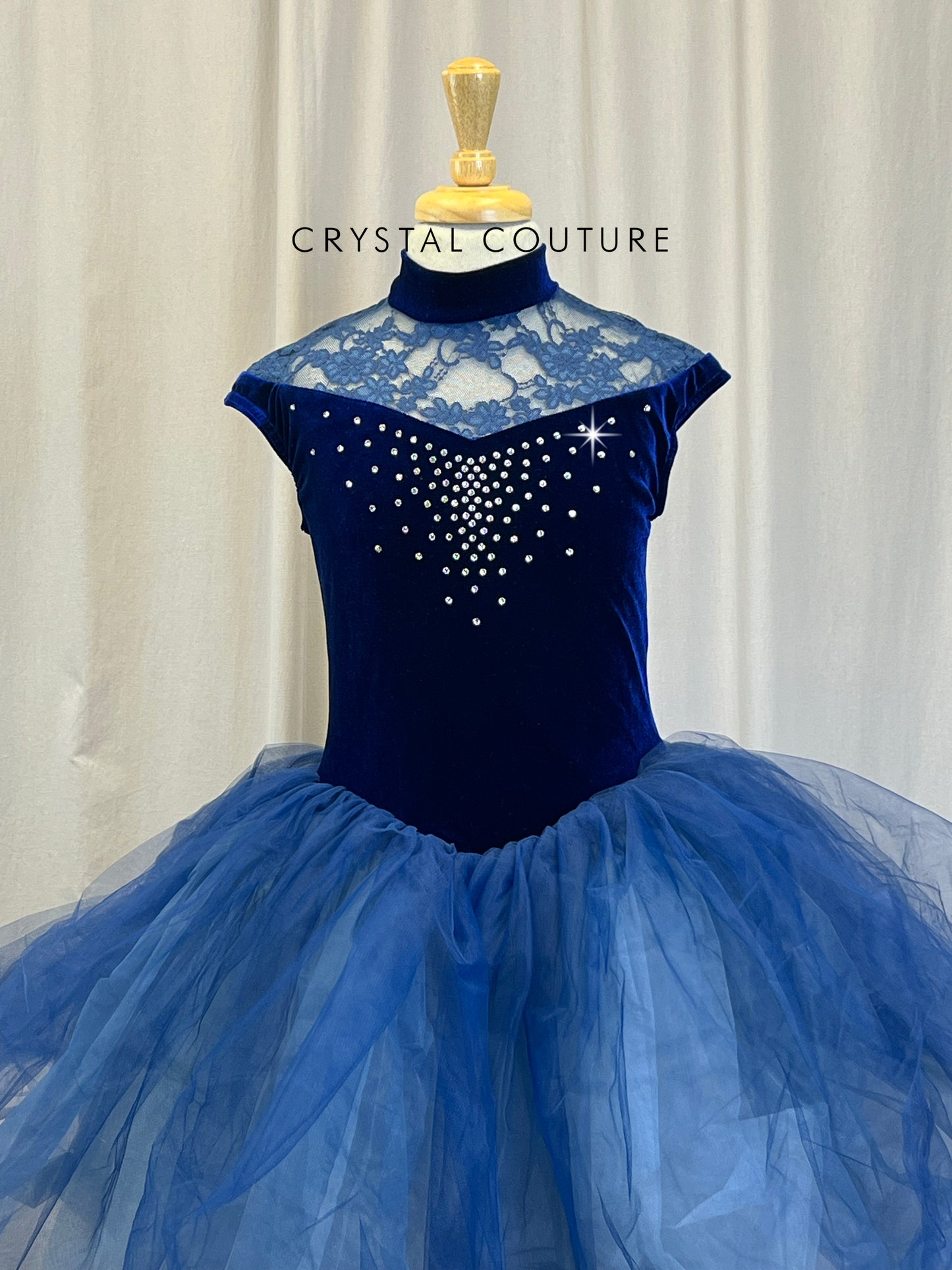 Navy Velvet Tutu Dress -Rhinestones