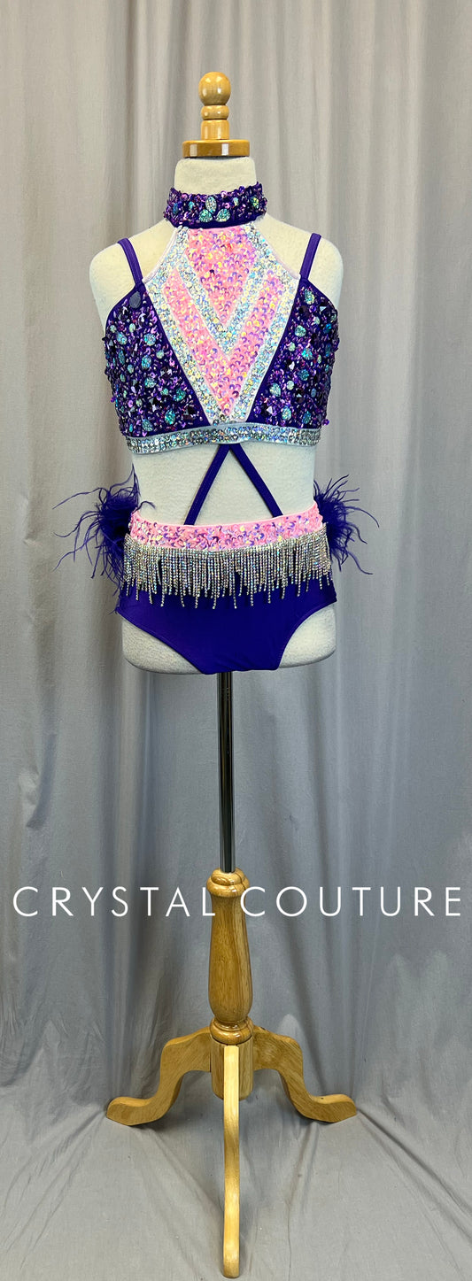 Purple and Pink Feather Sequin Leotard