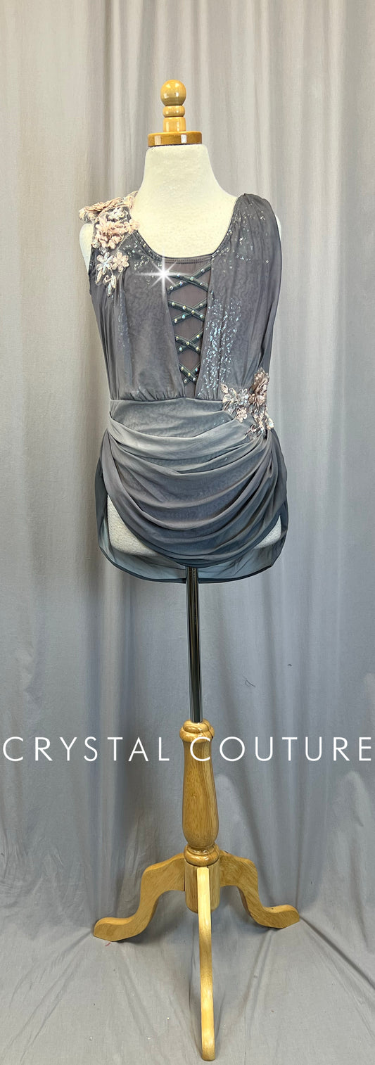 Grey Ombre Mesh Leotard - Rhinestones