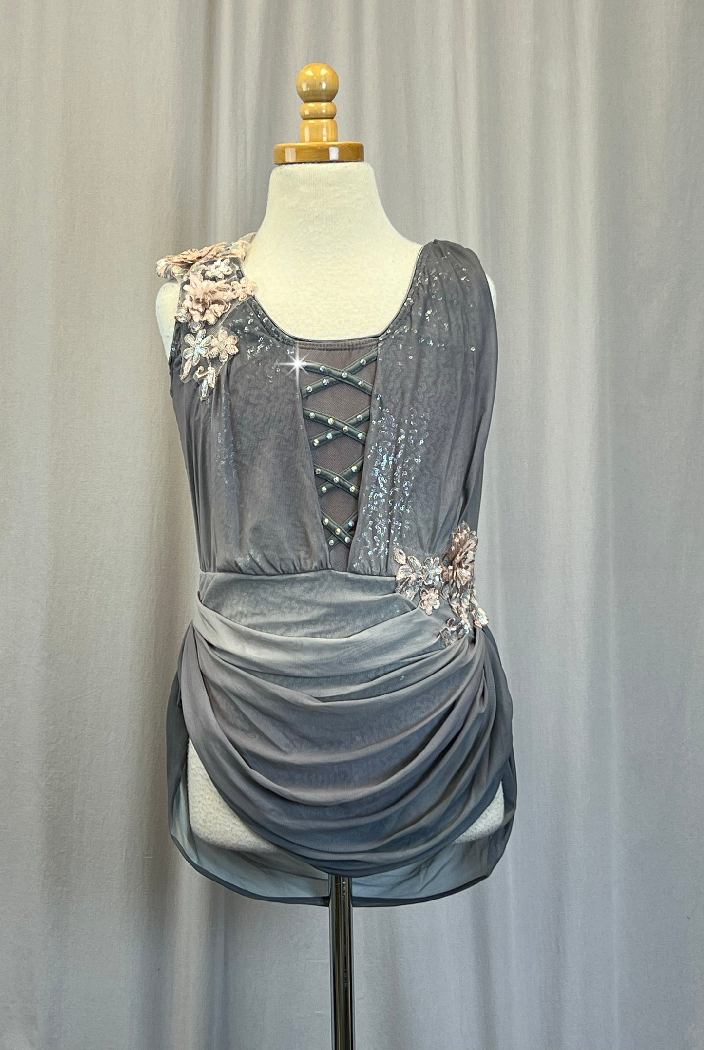 Grey Ombre Mesh Leotard - Rhinestones