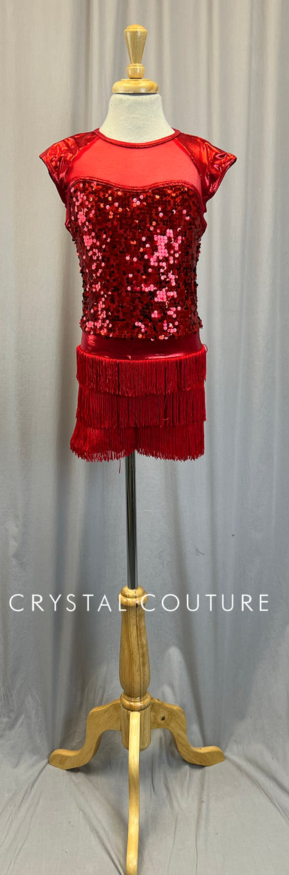 Red Sequin and Fringe Biketard