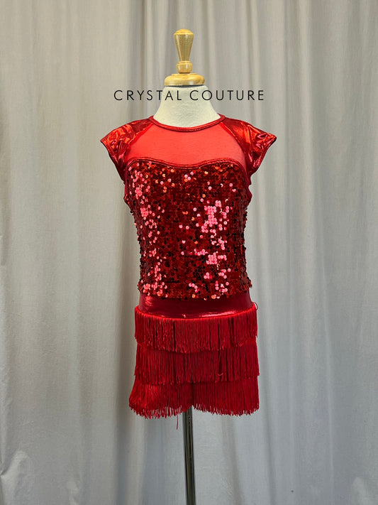 Red Sequin and Fringe Biketard