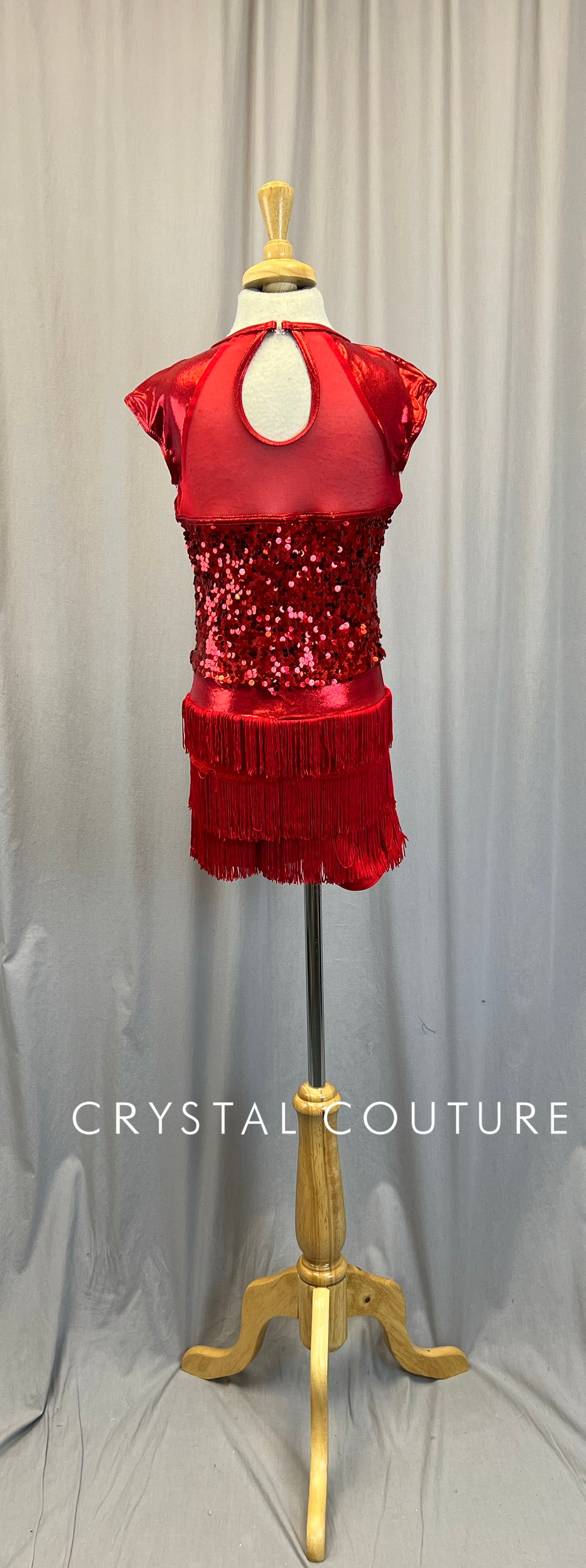 open lace back dress Red Sequin Cutout Gown M main image 0