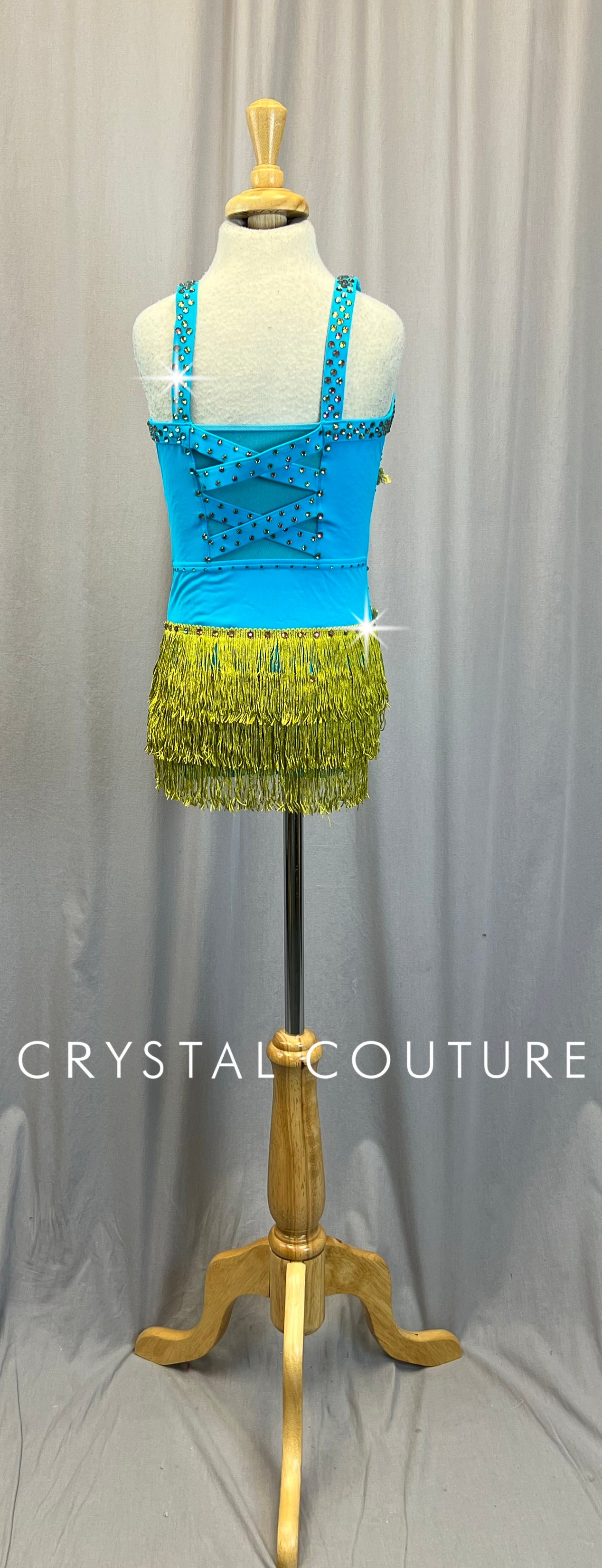 Teal/Blue and Gold Leotard - Appliques - Rhinestones