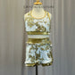 White and Gold Sequin Two-Piece Set - Rhinestones