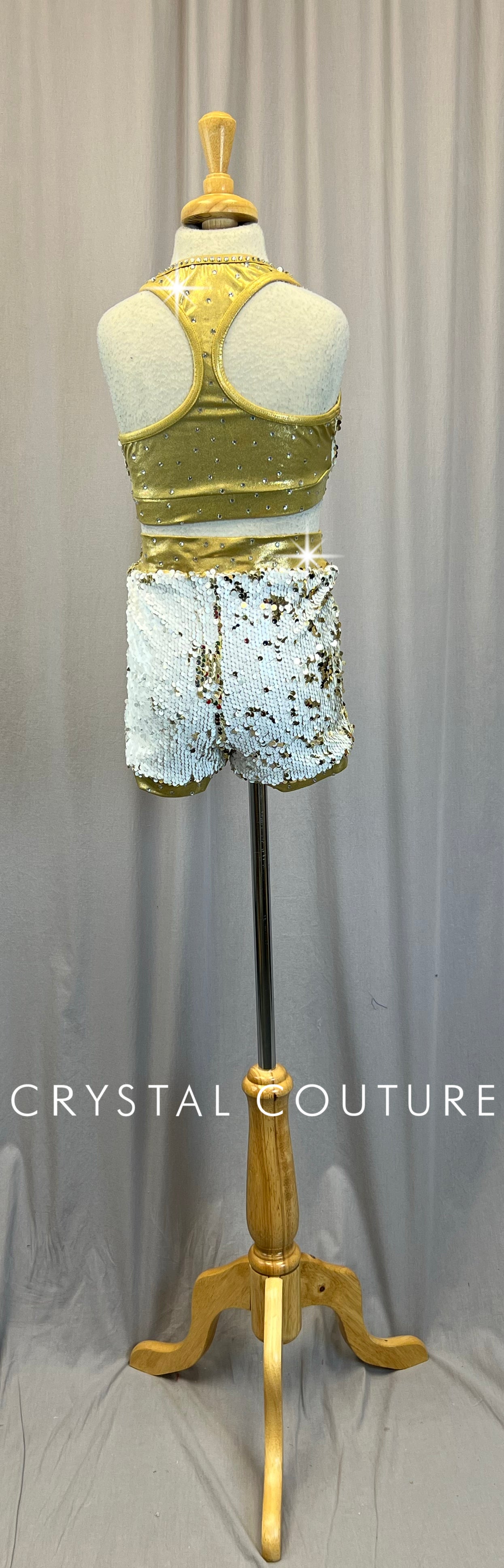 White and Gold Sequin Two-Piece Set - Rhinestones