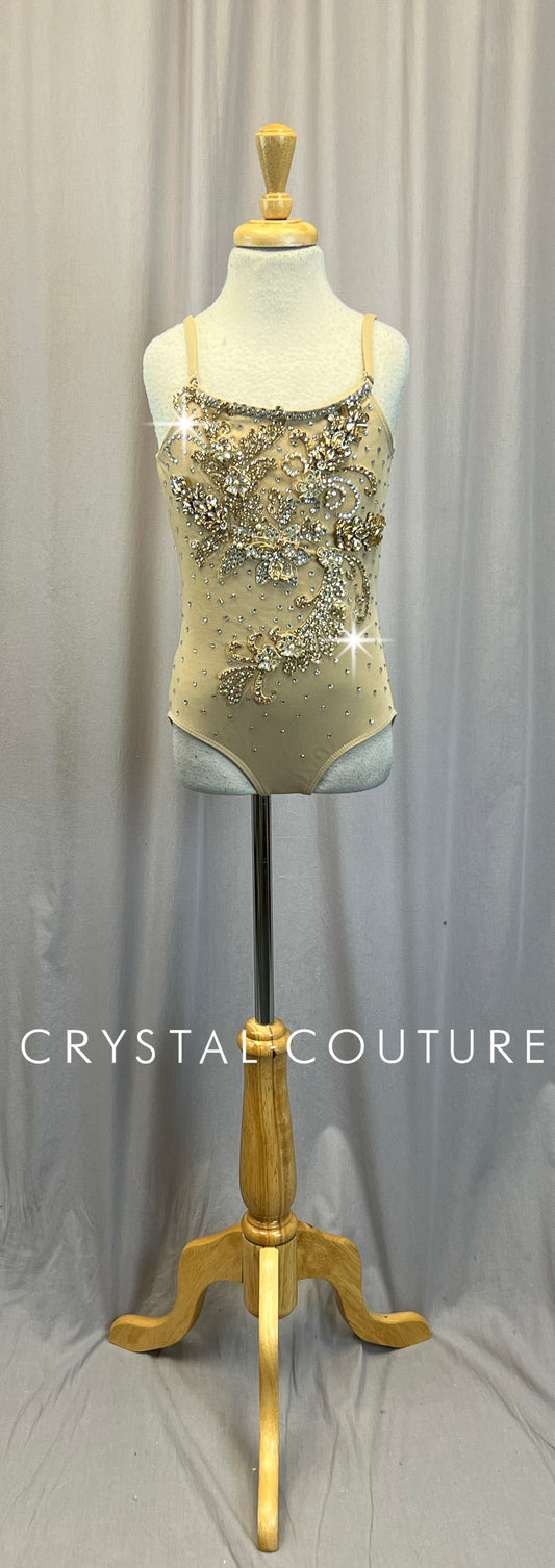 Nude and Gold Leotard - Appliques - Rhinestones
