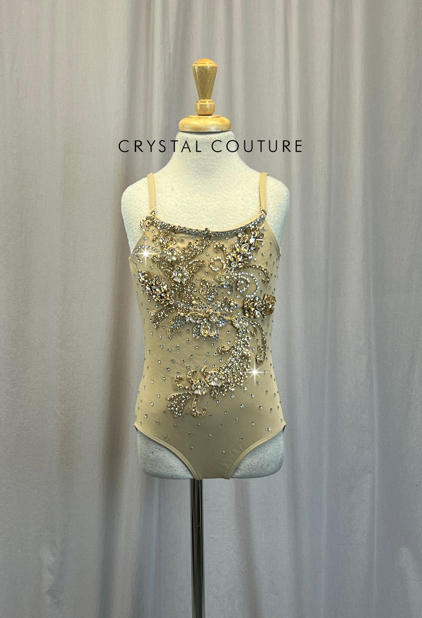 Nude and Gold Leotard - Appliques - Rhinestones