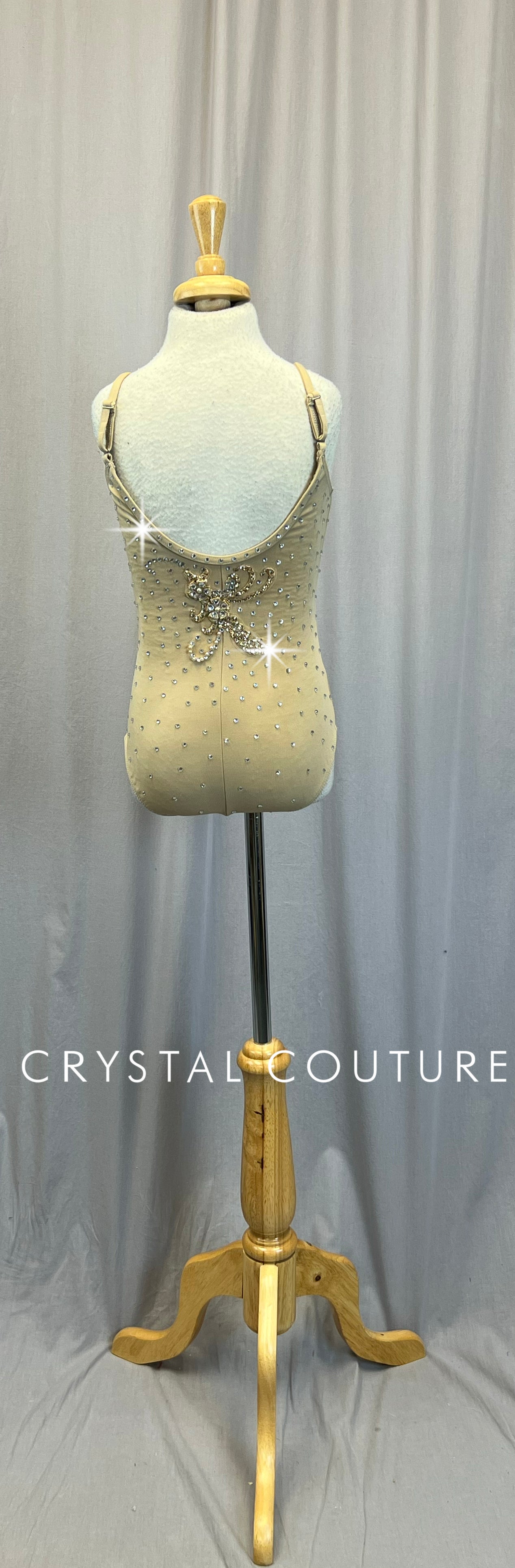 Nude and Gold Leotard - Appliques - Rhinestones