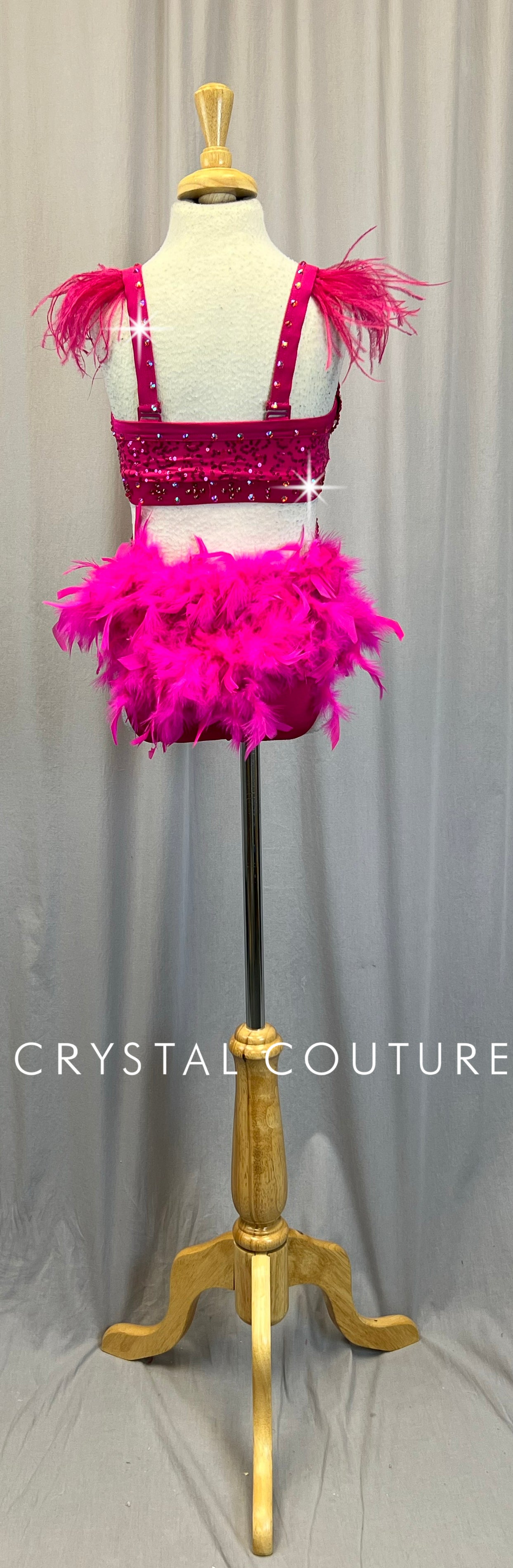 Hot Pink Feather Leotard - Appliques - Rhinestones