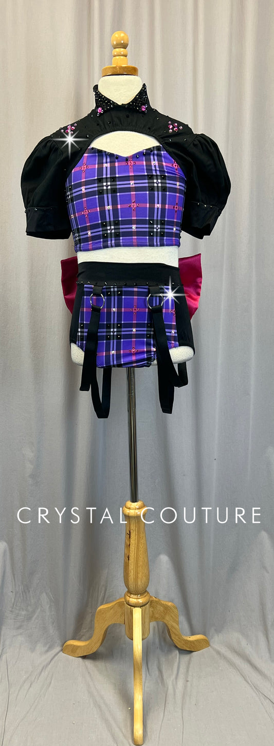 Black and Purple Plaid Set - Rhinestones