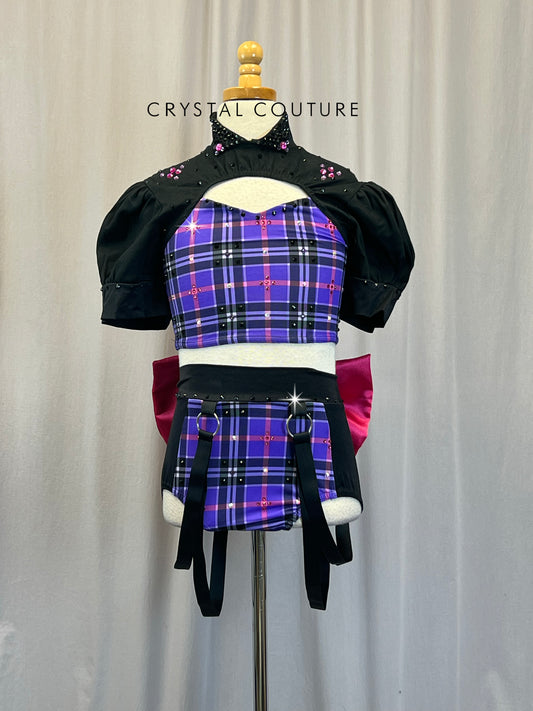 Black and Purple Plaid Set - Rhinestones