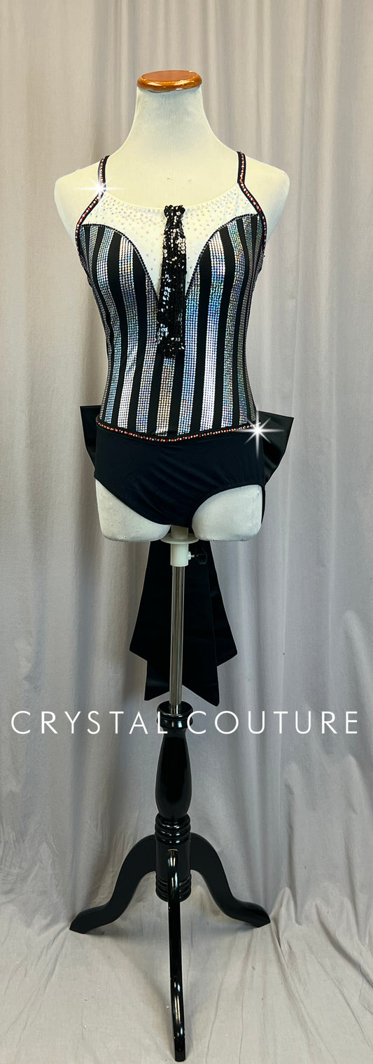 Black and Silver Tuxedo Leotard - Rhinestones