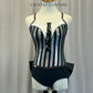 Black and Silver Tuxedo Leotard - Rhinestones