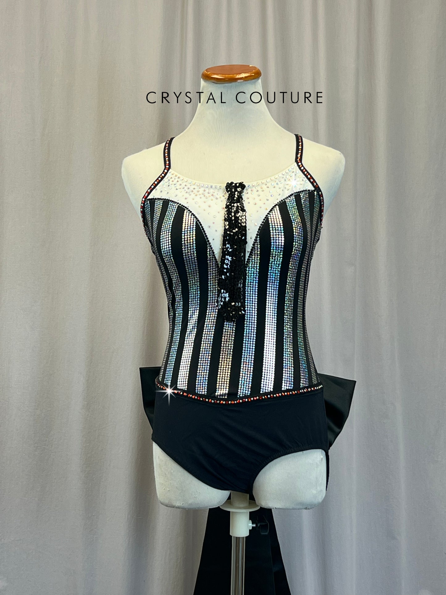 Black and Silver Tuxedo Leotard - Rhinestones